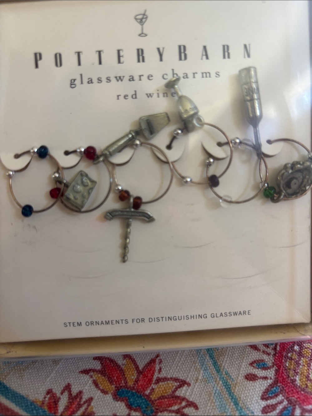 Pottery Barn Multicolor Glassware Charms with Wine-Themed Metal Accents